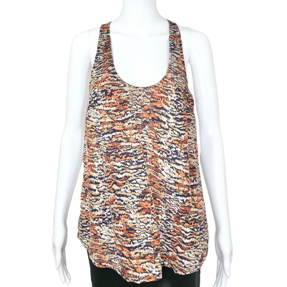 Joie Women’s Brown Animal Print 100% Silk Sleeveless Racer Back top Size M